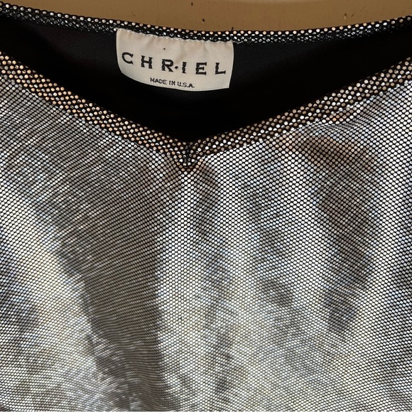 Vintage 90’s Chriel Silver Black Metallic Groovy Cropped Tank Top Blouse - Picture 3 of 4